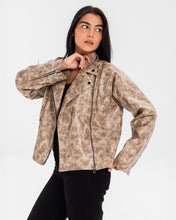 Washed Leather biker Jacket - Beige