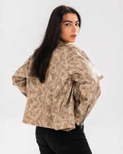 Washed Leather biker Jacket - Beige