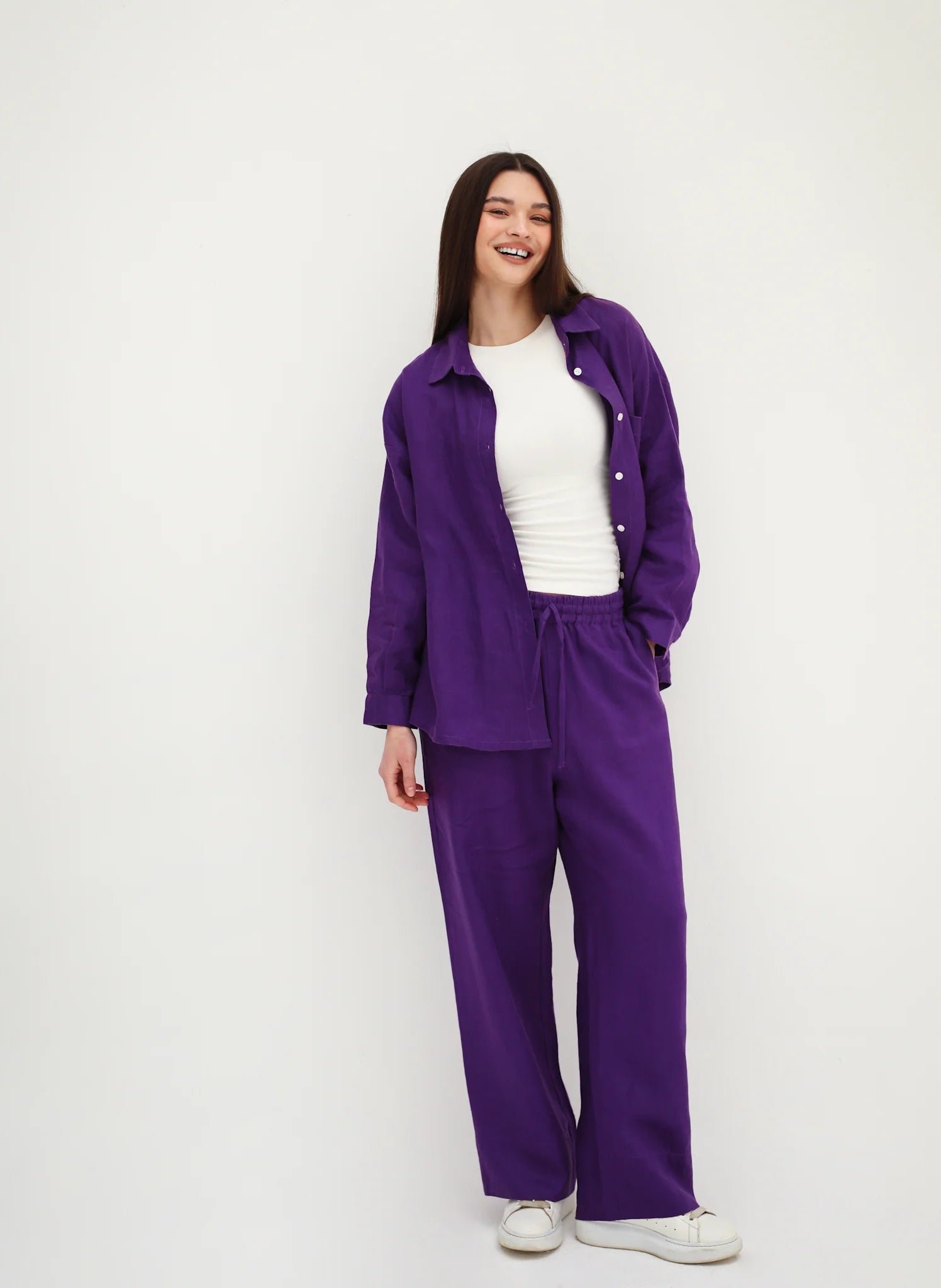 Slit Linen Pants - Purple