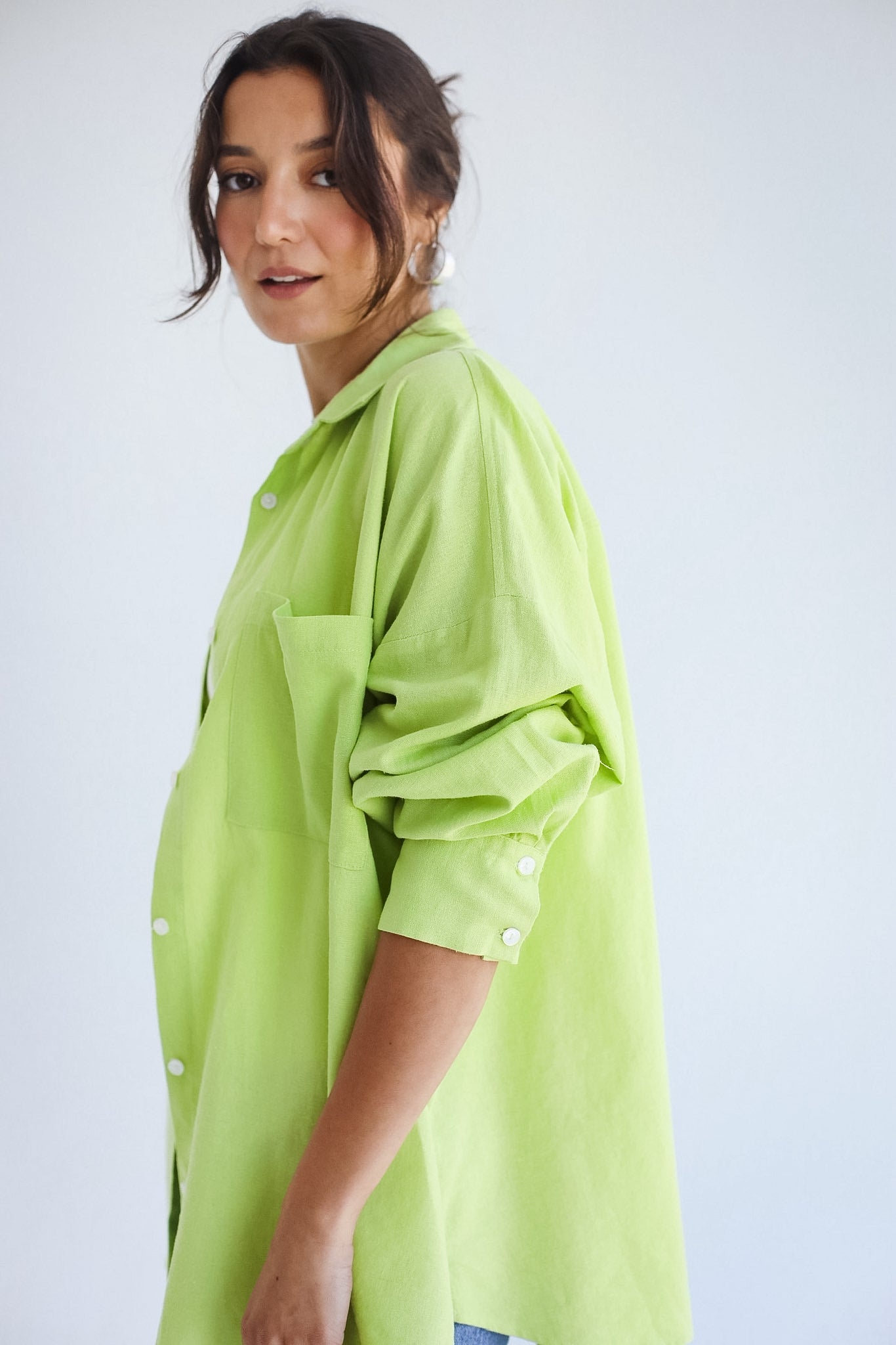 The Essential Linen Apple Green Shirt- Adults