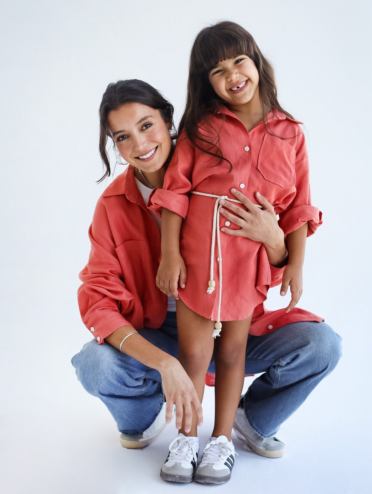 The Essential Linen Orange shirt Dress-Kids