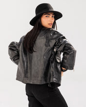 Washed Leather biker Jacket - Black