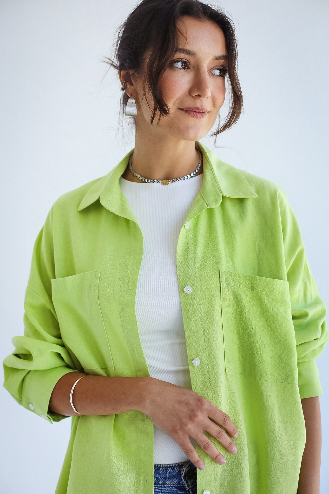 The Essential Linen Apple Green Shirt- Adults