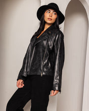 Washed Leather biker Jacket - Black