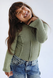 Stitched Olive Tank top - Kids