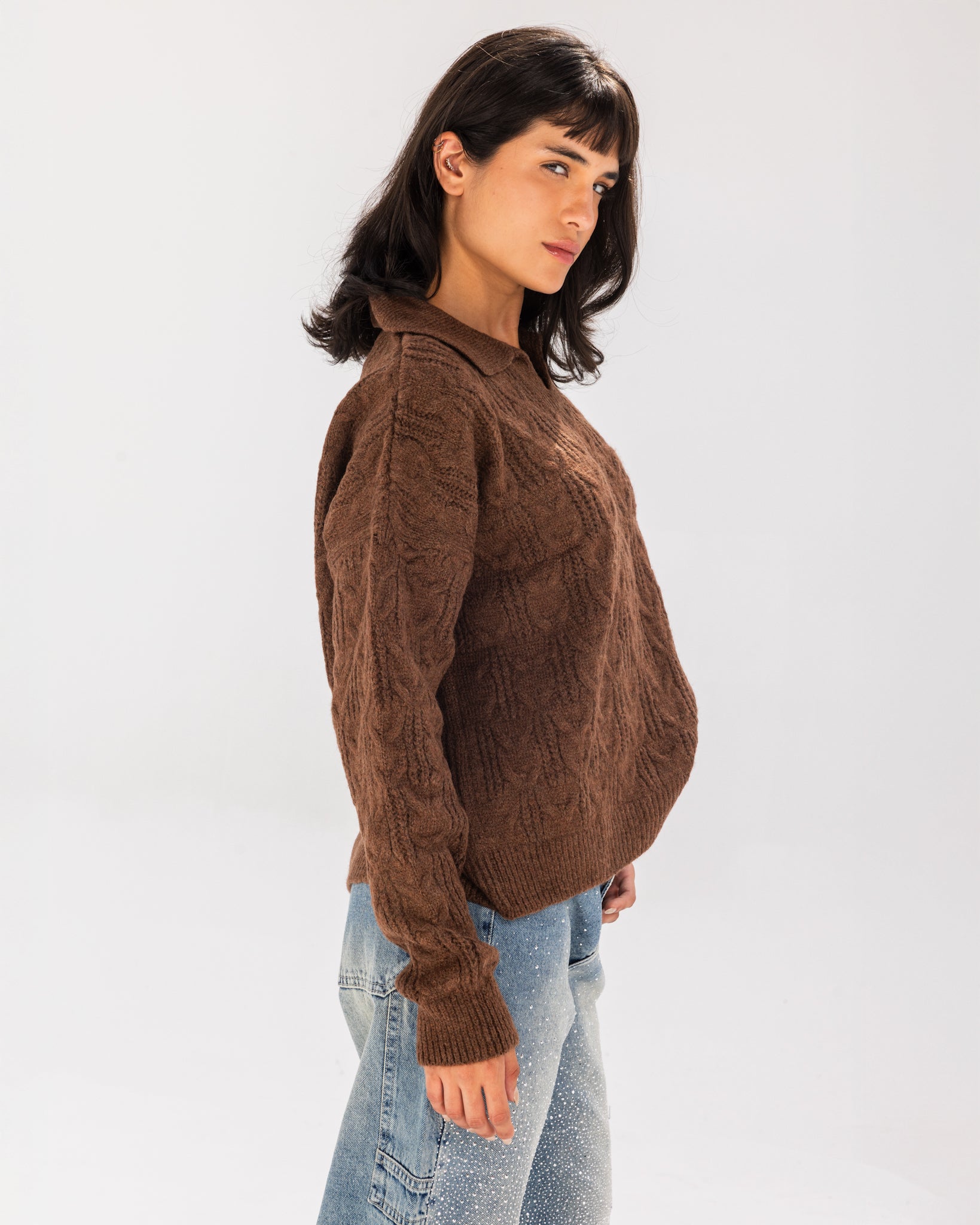 Cable Sweater Brown - Adults