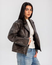 Washed Leather biker Jacket - Brown