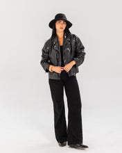 Washed Leather biker Jacket - Black