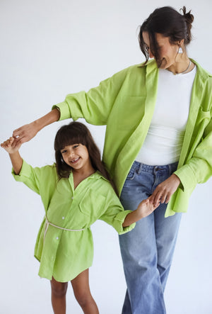 The Essential Linen Apple Green Shirt Dress-Kids
