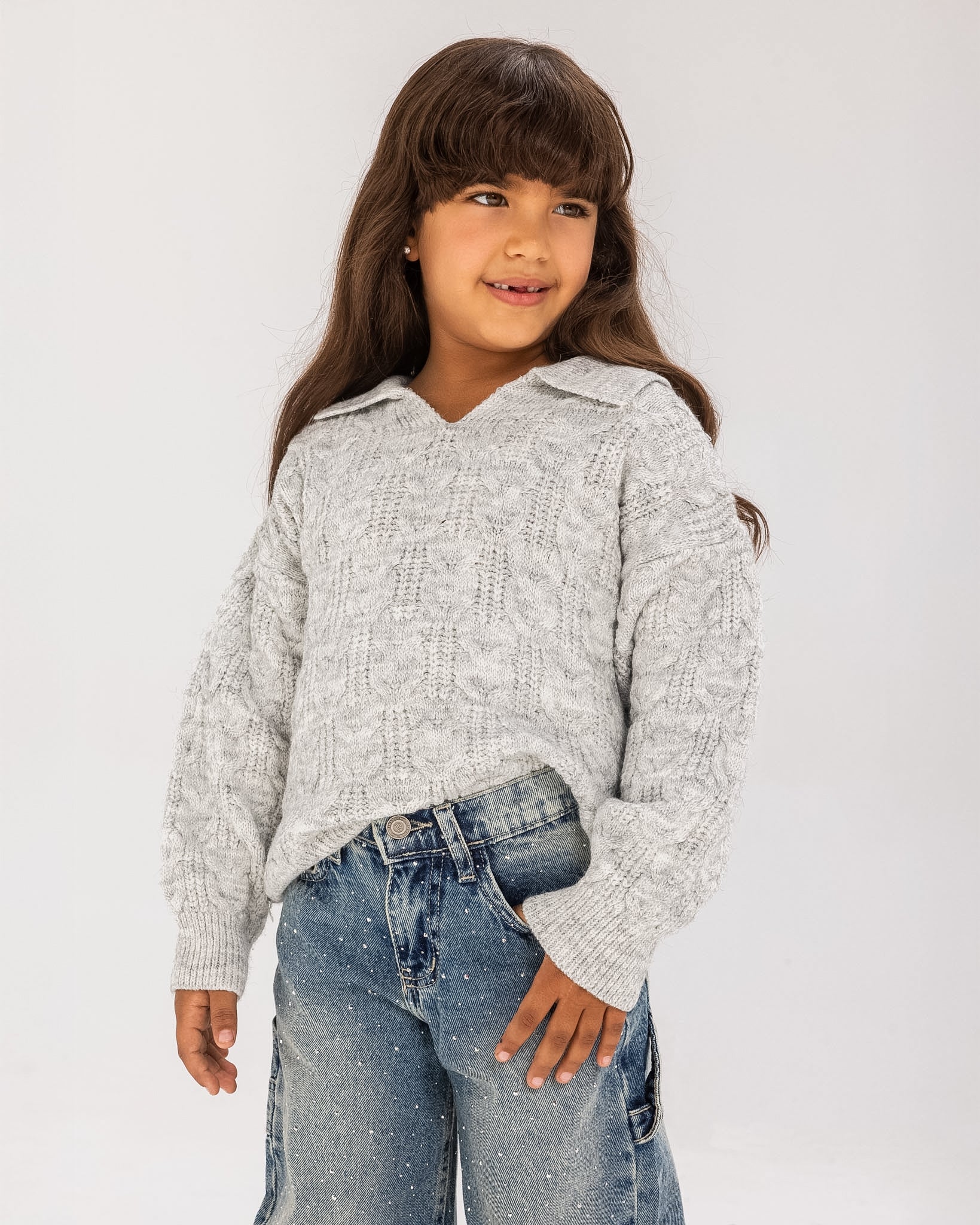 Cable Sweater Cloud Grey - Kids