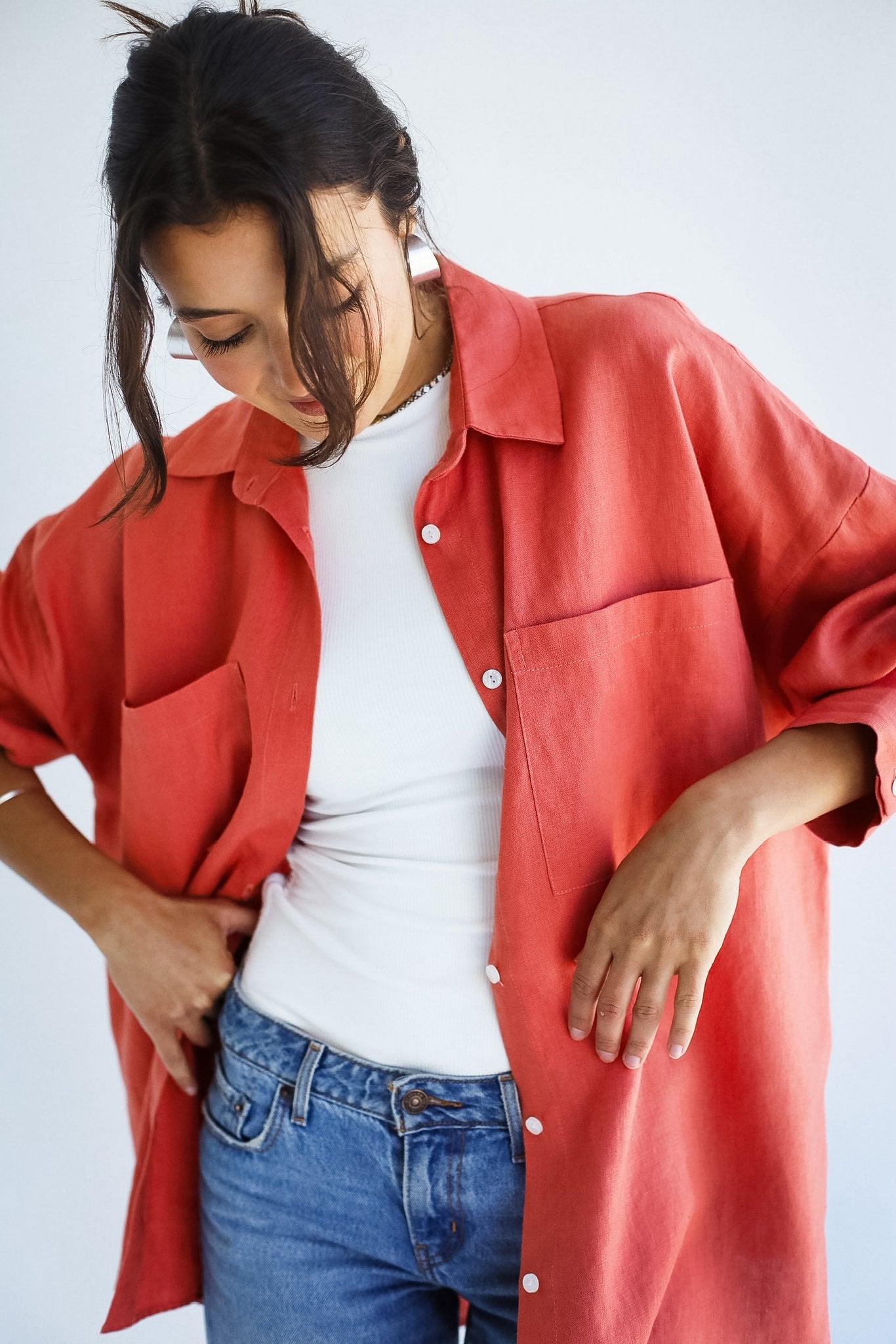 The Essential Orange Linen Shirt-Adult