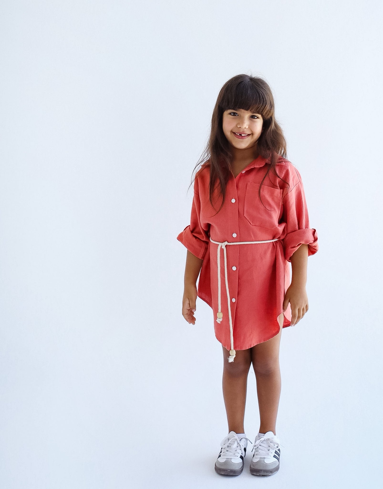 The Essential Linen Orange shirt Dress-Kids