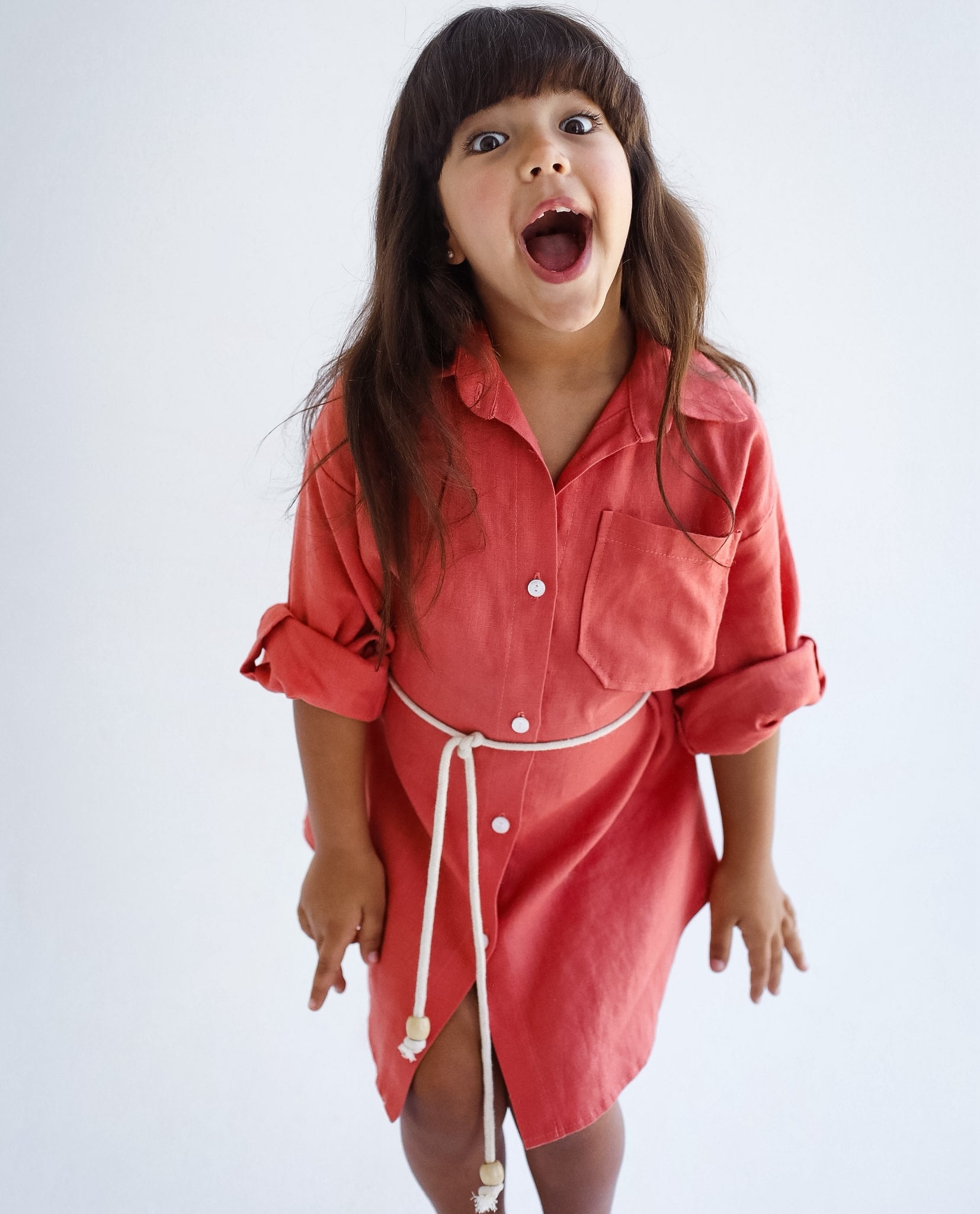 The Essential Linen Orange shirt Dress-Kids