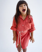 The Essential Linen Orange shirt Dress-Kids