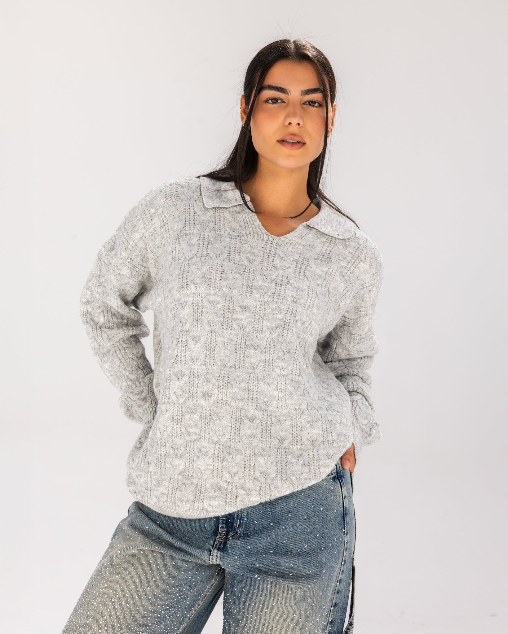 Cable Sweater Cloud Grey - Adults