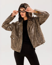 Washed Leather biker Jacket - Wood