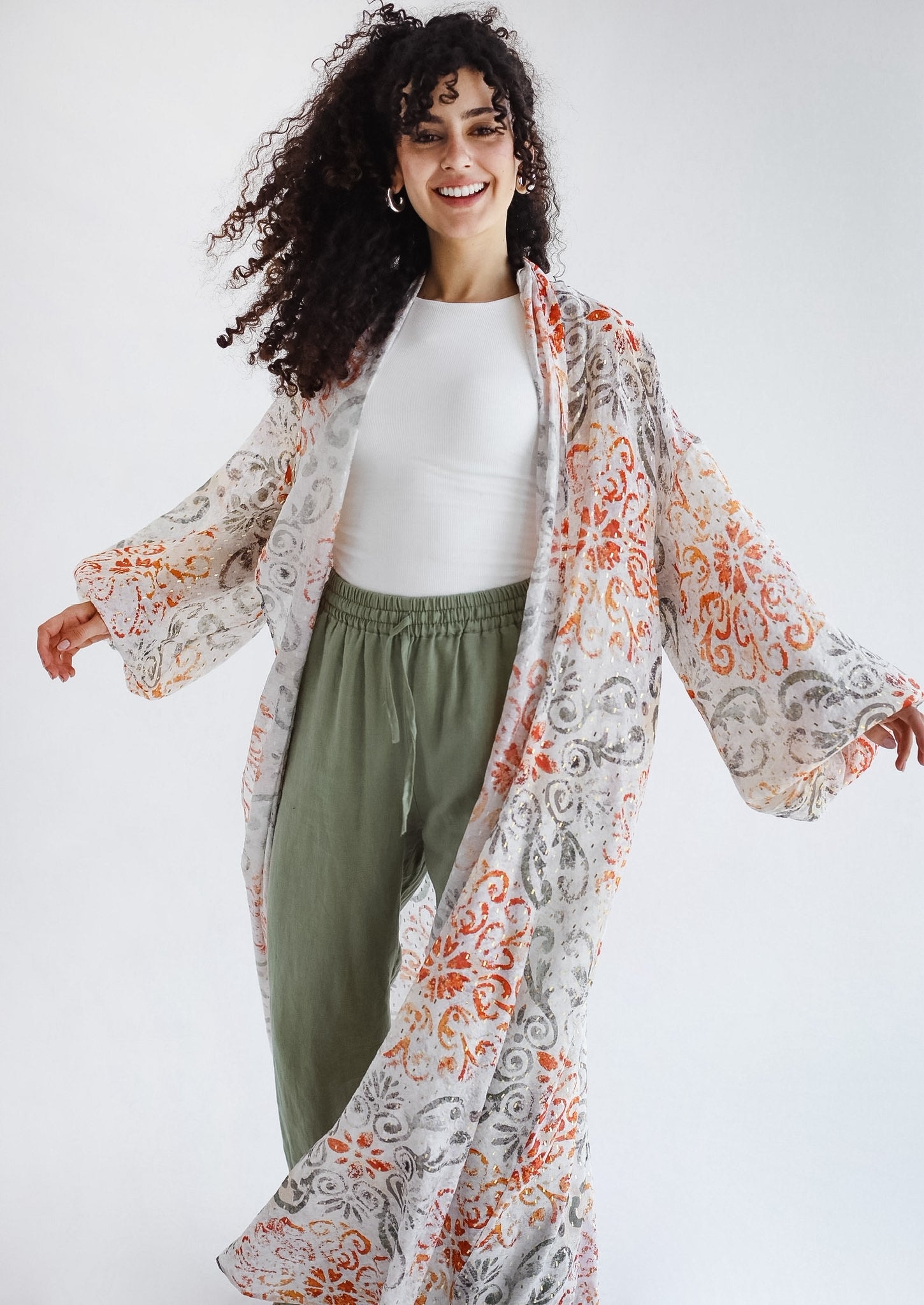 Seaside Kimono- Olive Orange