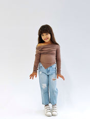 Shoulder Tank Top Brown - Kids