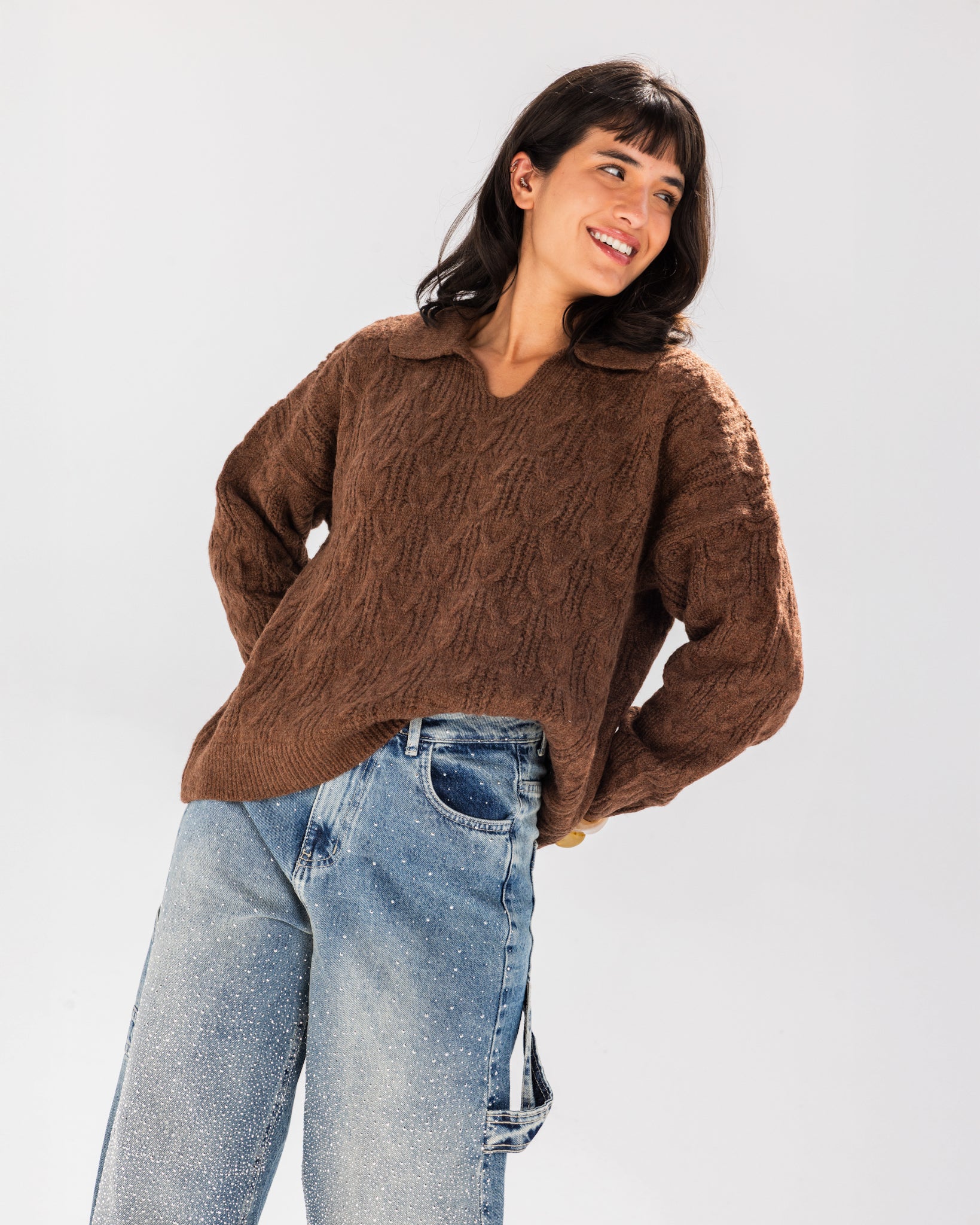 Cable Sweater Brown - Adults