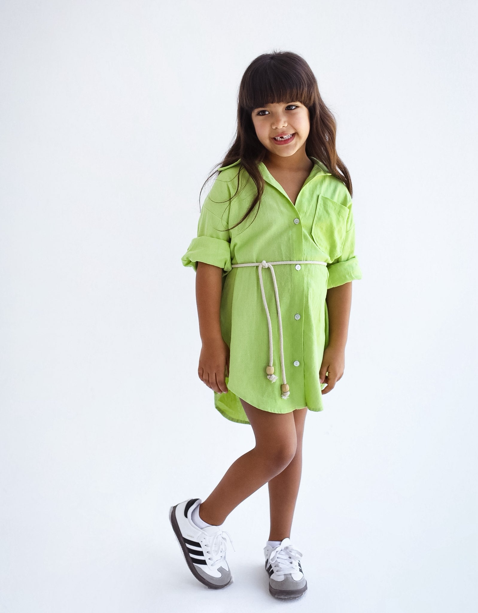 The Essential Linen Apple Green Shirt Dress-Kids