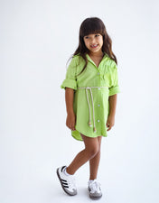 The Essential Linen Apple Green Shirt Dress-Kids