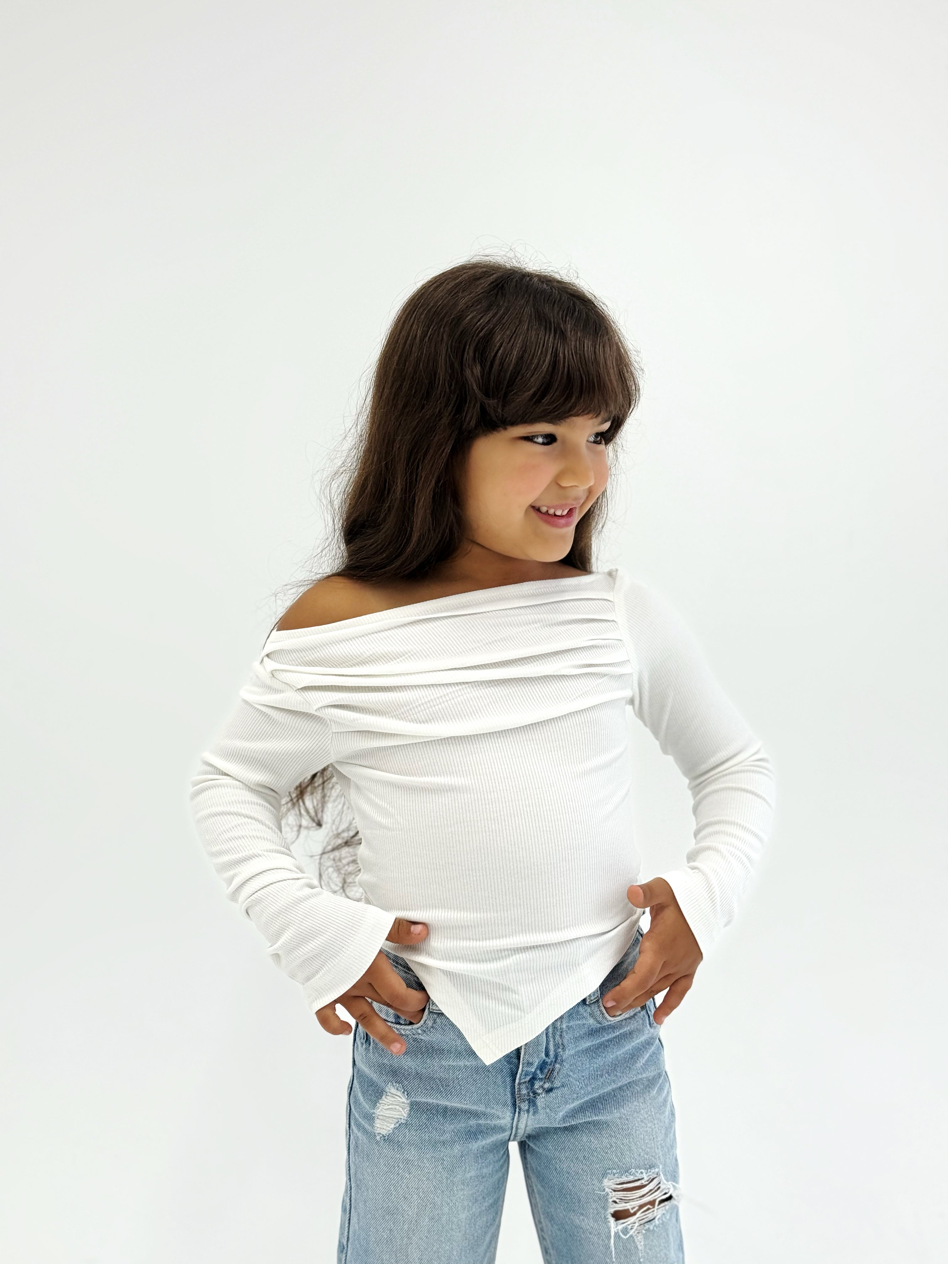 Shoulder Tank Top White - Kids