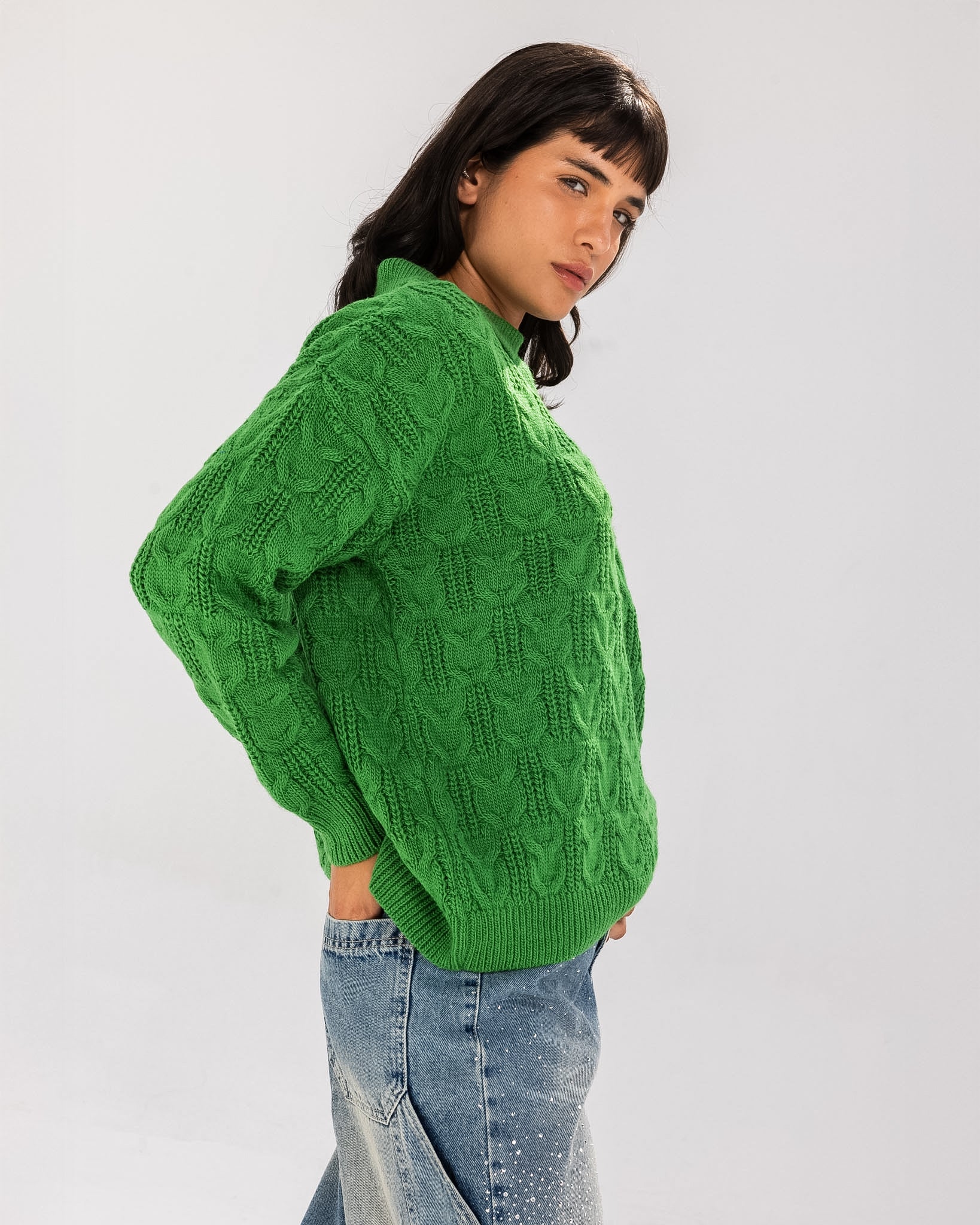 Cable Sweater Green - Adults
