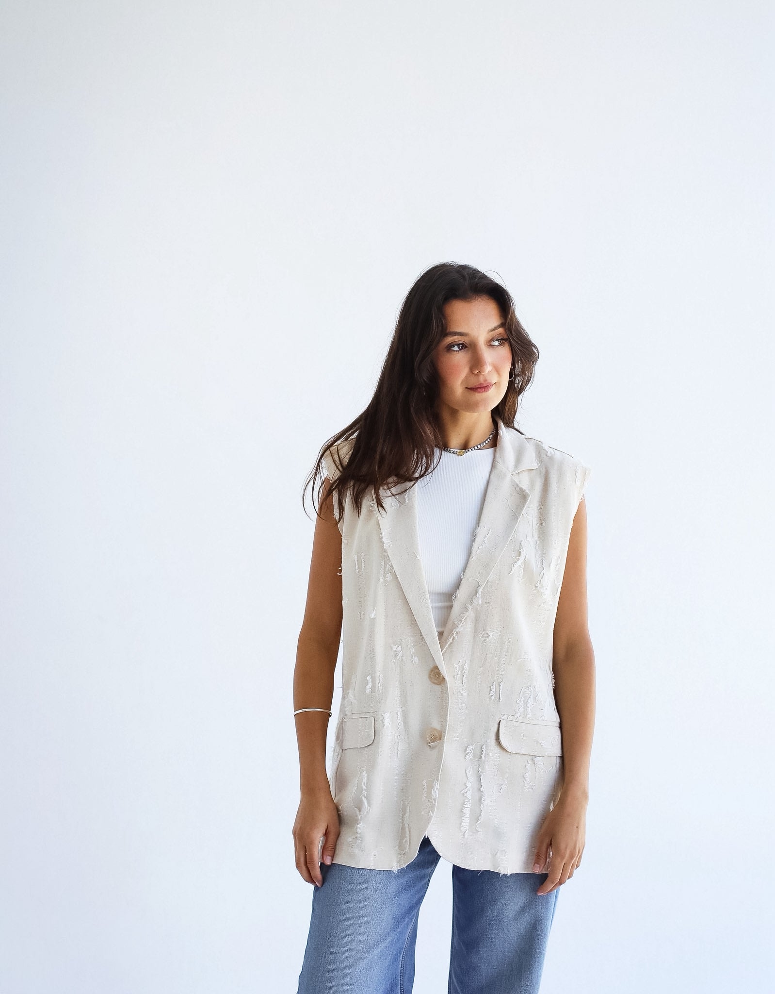 Ripped Vest-Ivory