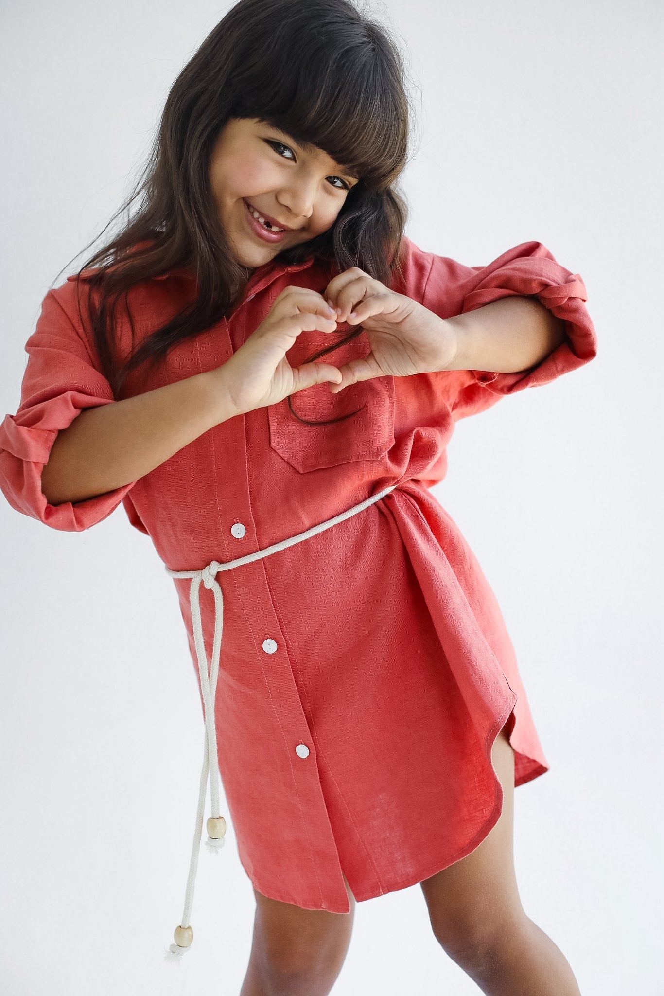 The Essential Linen Orange shirt Dress-Kids
