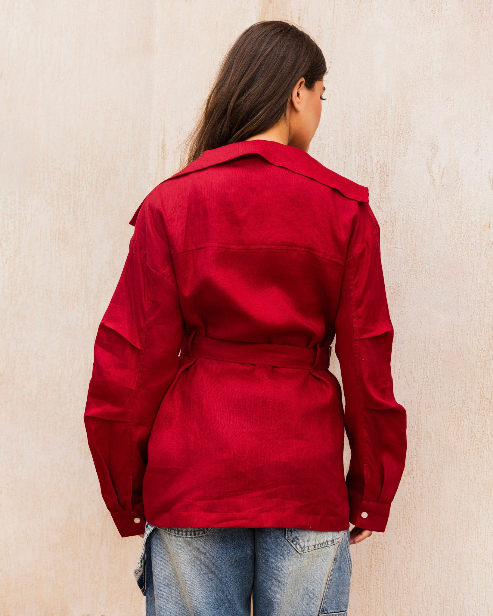 Amulet Linen Cardigan - Ruby