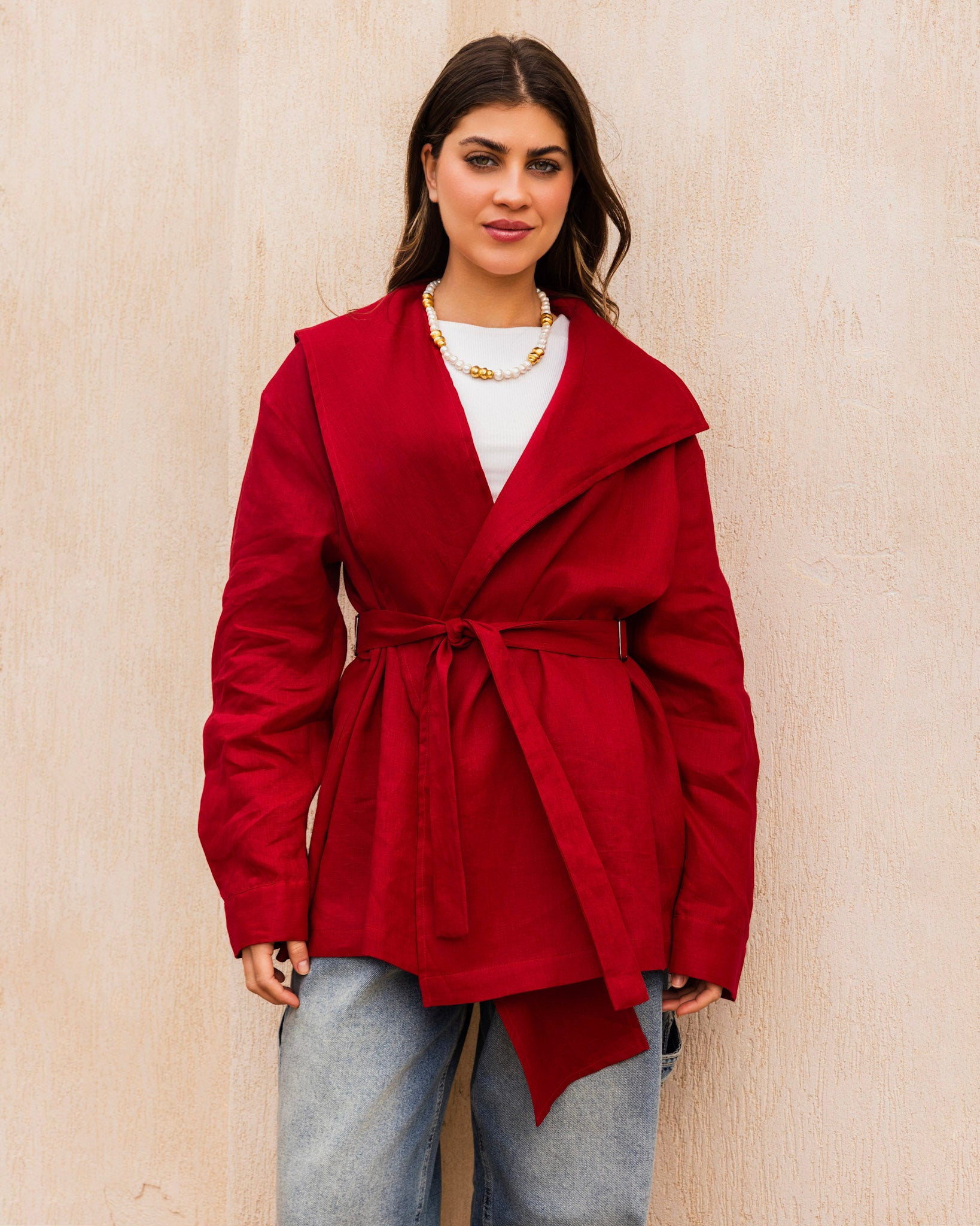 Amulet Linen Cardigan - Ruby