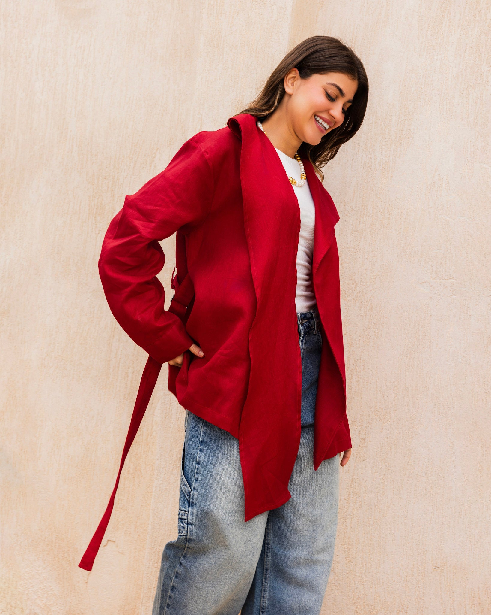 Amulet Linen Cardigan - Ruby