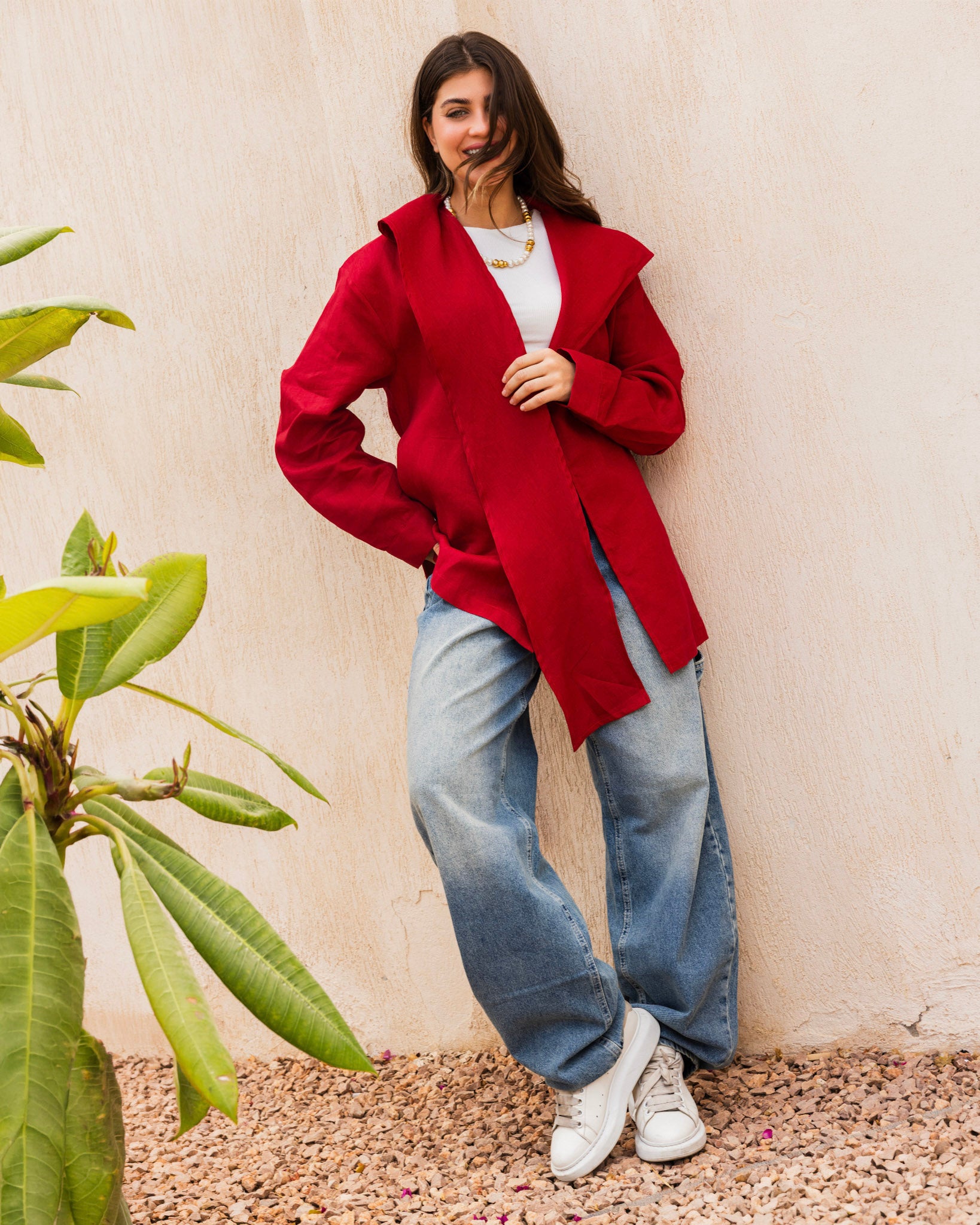 Amulet Linen Cardigan - Ruby