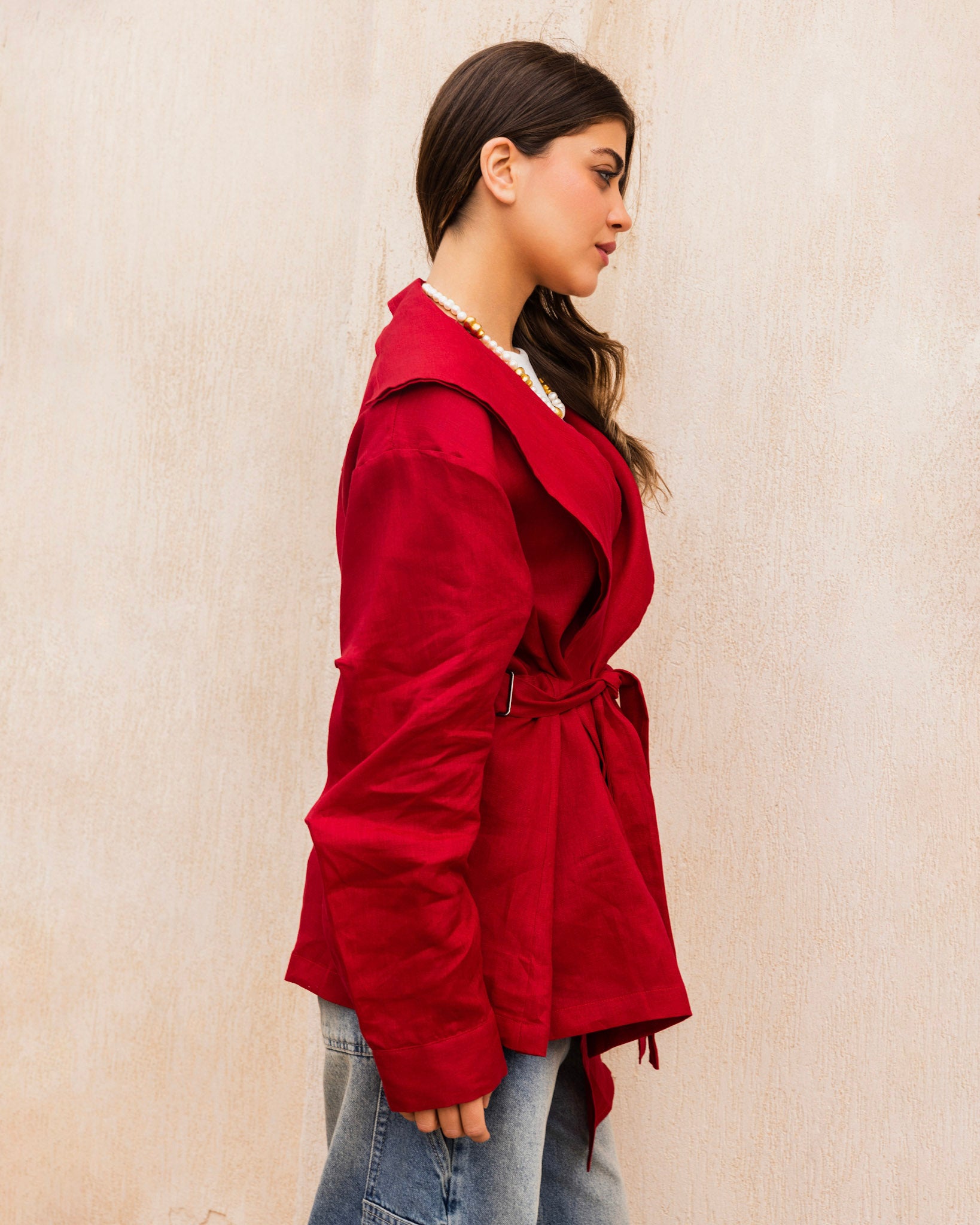Amulet Linen Cardigan - Ruby