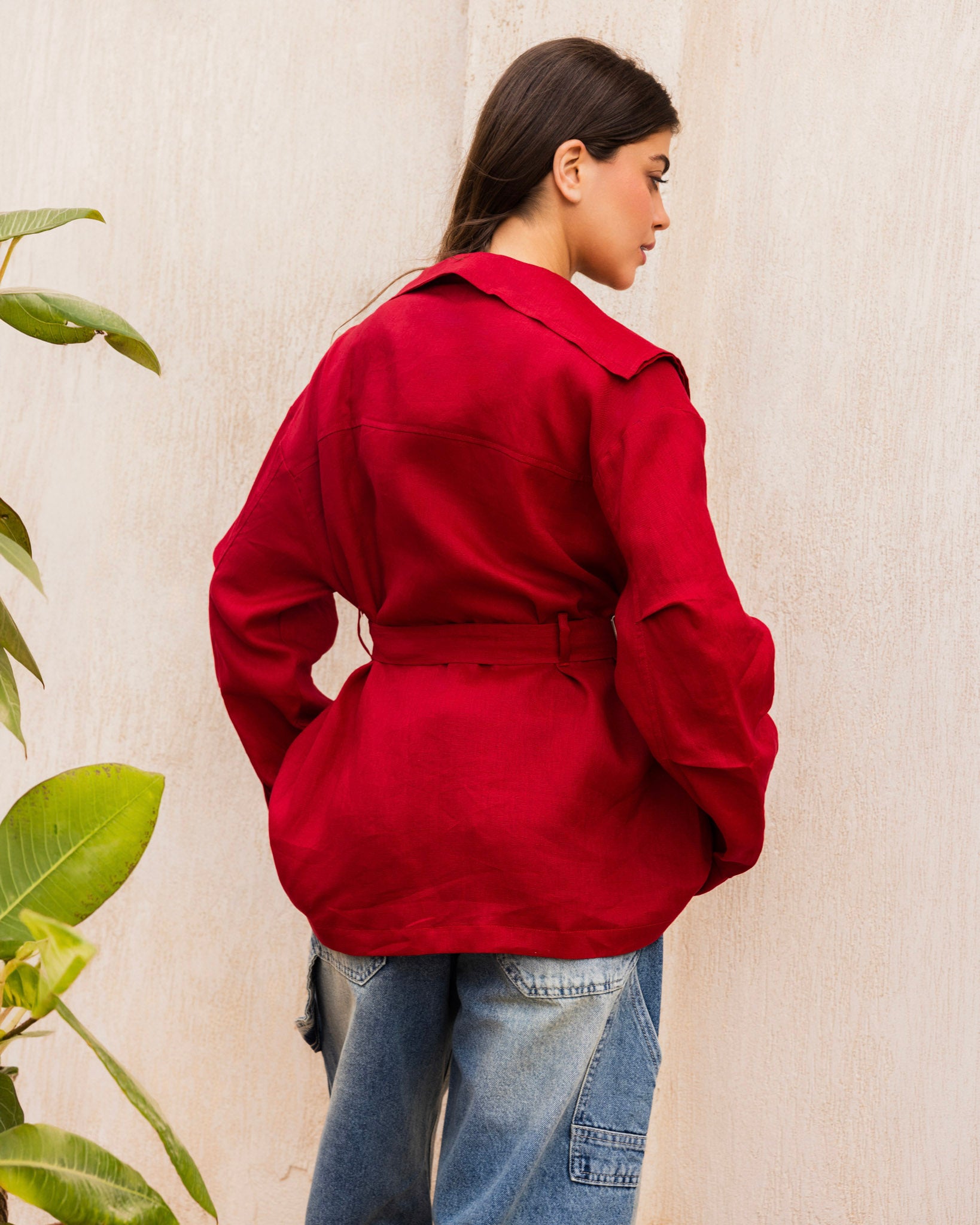Amulet Linen Cardigan - Ruby