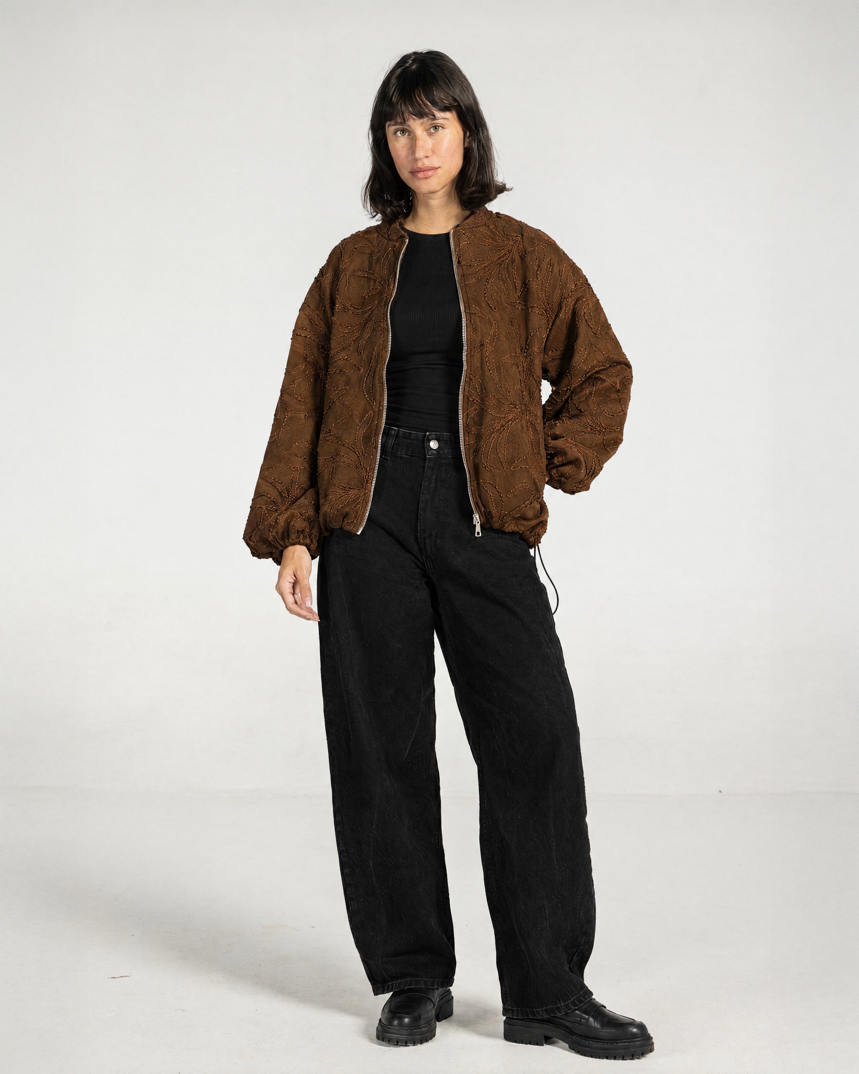 Threaded Motif Suede Jacket Brown - Adults