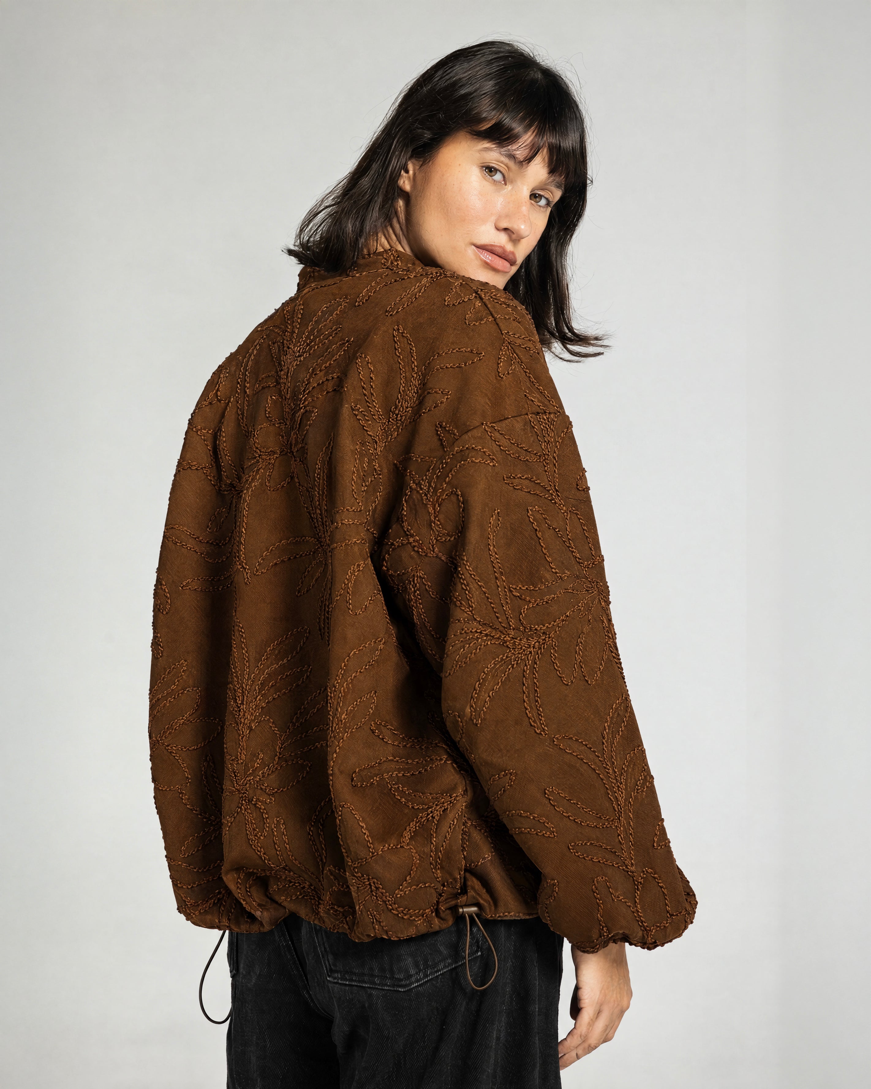 Threaded Motif Suede Jacket Brown - Adults